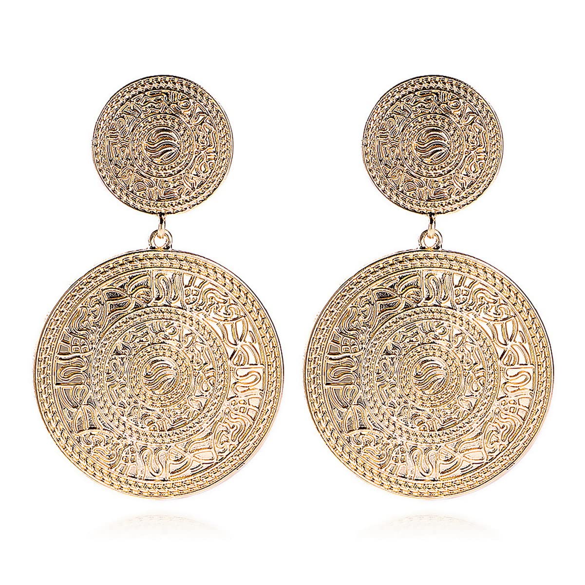 Big Circle Layered Disc Round Drop Dangle Earrings - Gold Plated Fashion Statement Earrings for Women | Large Metal Hoop Earrings, Exaggerated Door Knocker & Chandelier Jewelry Gifts for Teen Girls | Perfect for Parties, Weddings & Date Nights