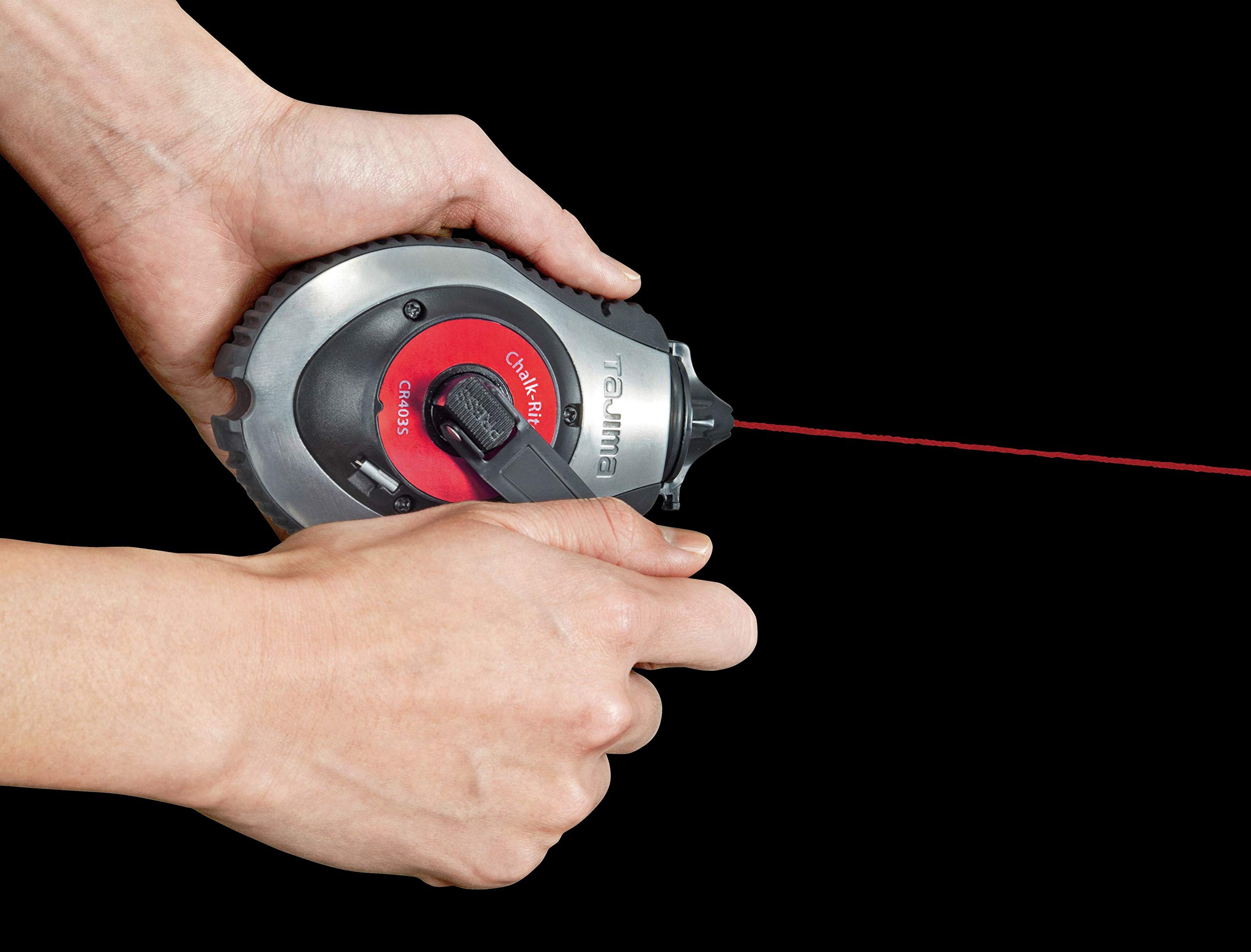TAJIMA Chalk-Rite CR401S Professional Chalk Line Box - Extra Bold 1mm Snap Line with Ergonomic Handle Release - Ideal for Construction, Carpentry & DIY Projects