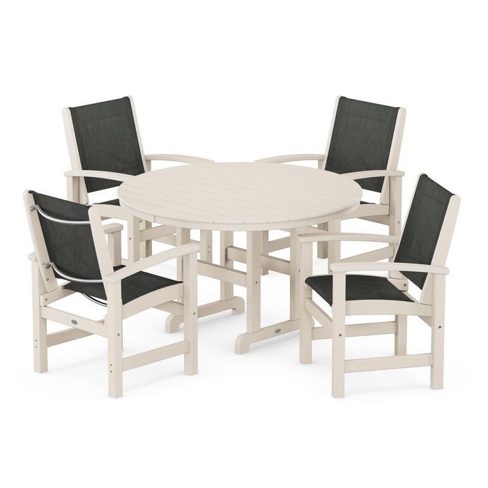 POLYWOOD Coastal 5-Piece Round Farmhouse Dining Set - Outdoor Patio Furniture for Backyard, Poolside & Beach House Dining