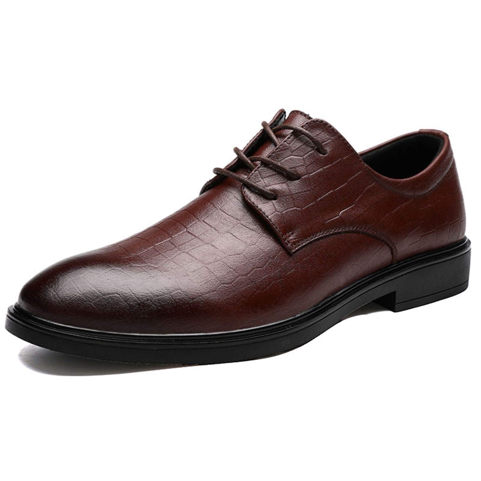 Men's Oxford Formal Shoes - Lace-Up Burnished Leather Derby Shoes with Round Toe & Anti-Slip Rubber Sole | Business, Office & Wedding Dress Shoes | Comfortable & Durable Footwear for Professional Occasions