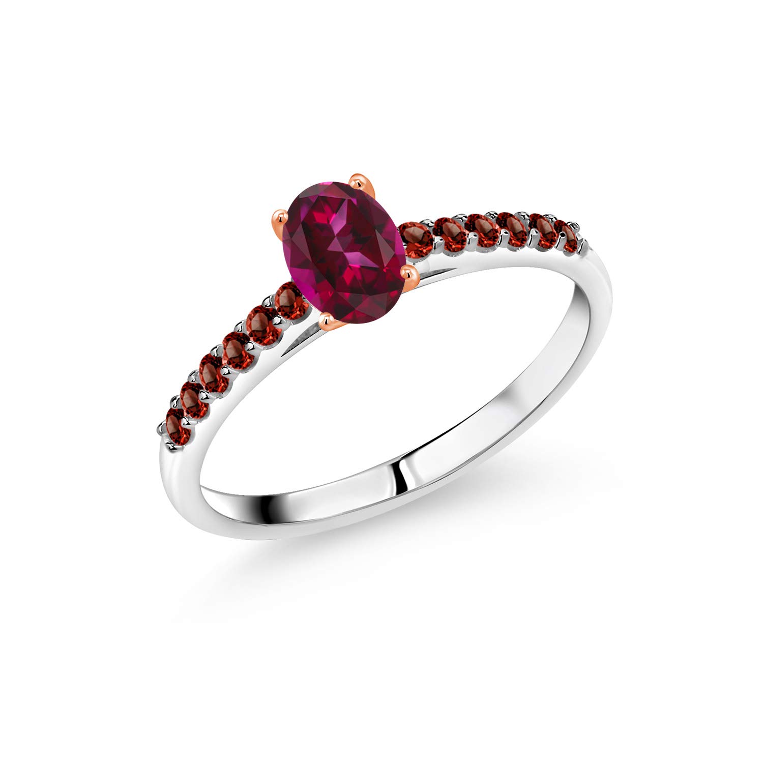925 Sterling Silver Ring with 10K Rose Gold Prongs - Genuine Red Garnet & Blazing Red Topaz Gemstone Jewelry for Women | Elegant Gift for Anniversary, Valentine's Day & Special Occasions
