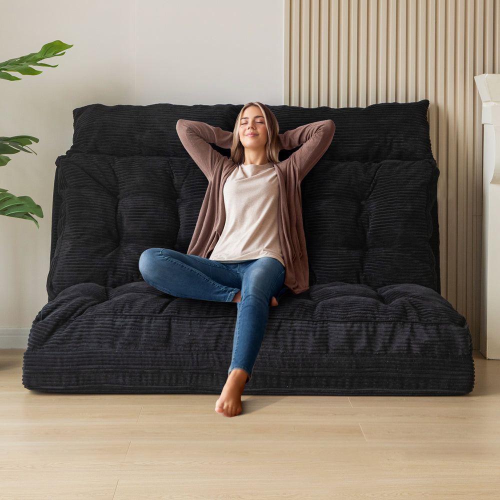 MAXYOYO Tufted Bean Bag Sofa Bed - Foldable Floor Couch with Pillows in Green | Comfortable Lounge Chair for Living Room, Bedroom & Game Room