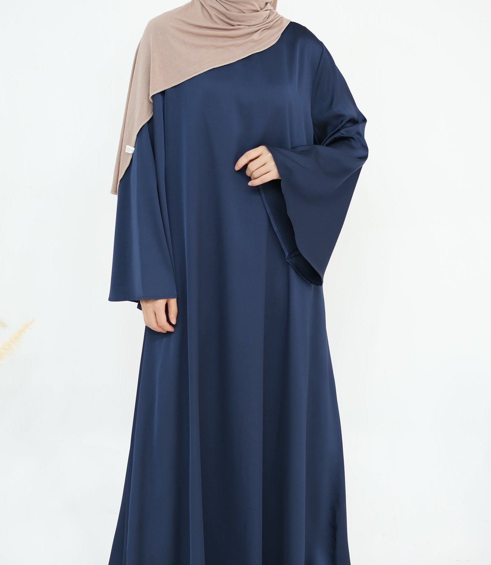 Elegant Calista Trumpet Sleeves Satin Dress in Denim Blue - Perfect for Weddings, Parties & Special Occasions