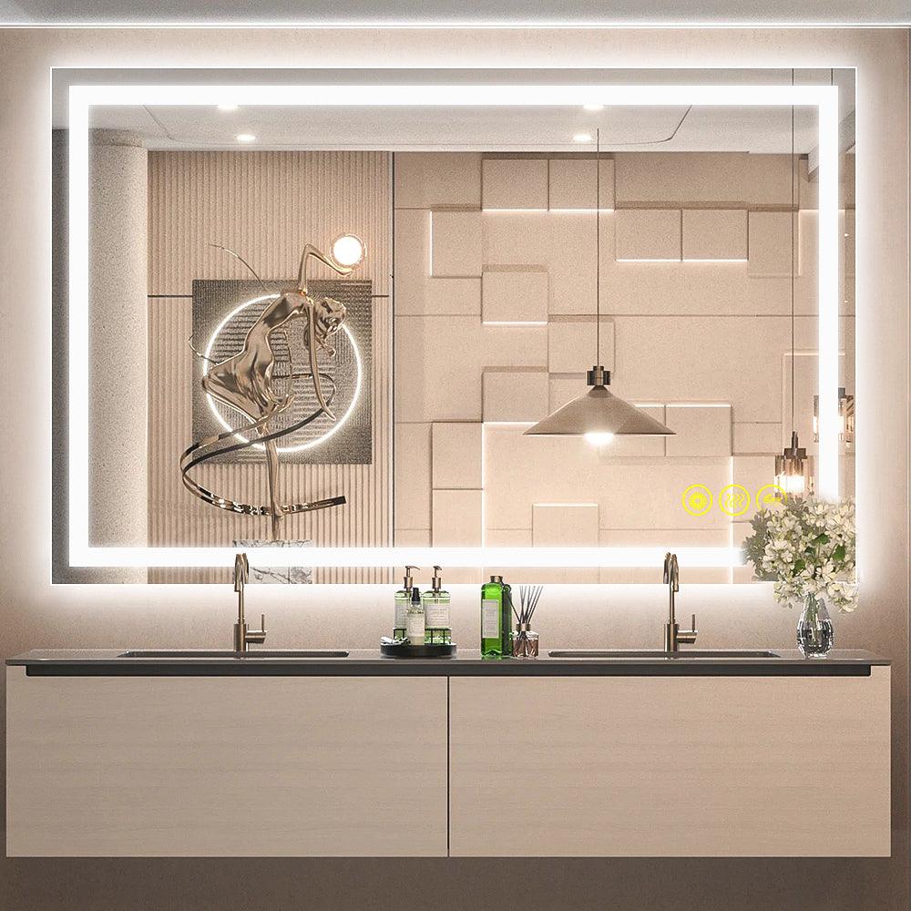 GlareGuard Rectangular Anti-Fog Dimmable LED Bathroom Mirror with Backlit - Perfect for Makeup, Shaving & Skincare Routine