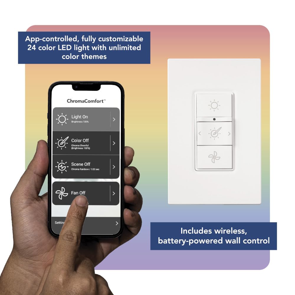 Broan-NuTone SPK110RGBL ChromaComfort Bathroom Exhaust Fan with Bluetooth Speaker & 24-Color LED Light - 110CFM, 1.5 Sones, White - Perfect for Modern Bathrooms, Home Gym Ventilation & Spa-Like Relaxation