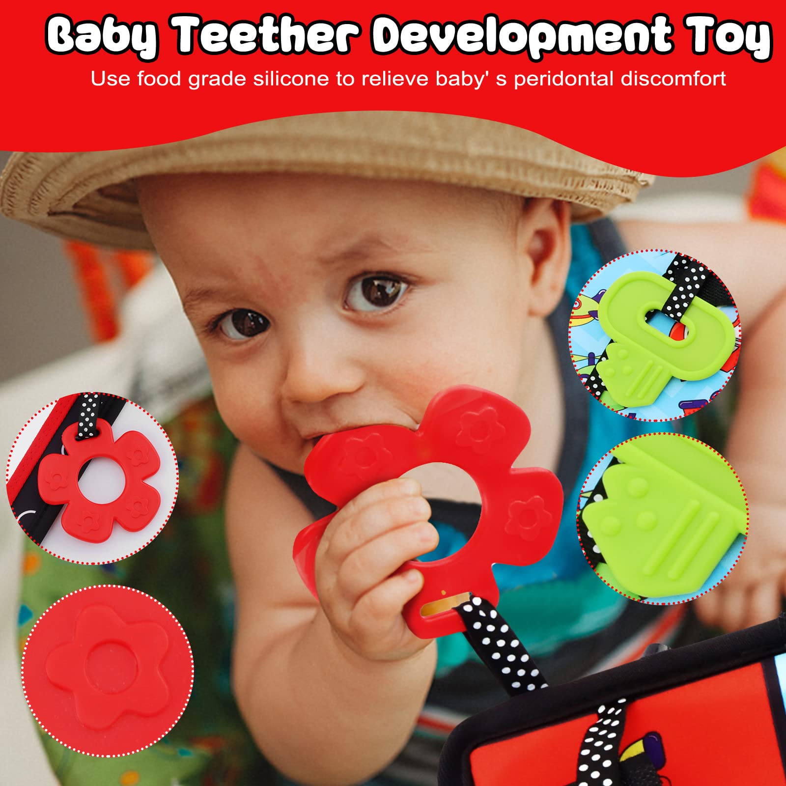 **Double-Sided Tummy Time Mirror with Teethers – High Contrast Black & White Baby Sensory Toy for Newborns & Infants | Montessori Crawling Developmental Toy for Playtime & Learning (A-Mirror)**