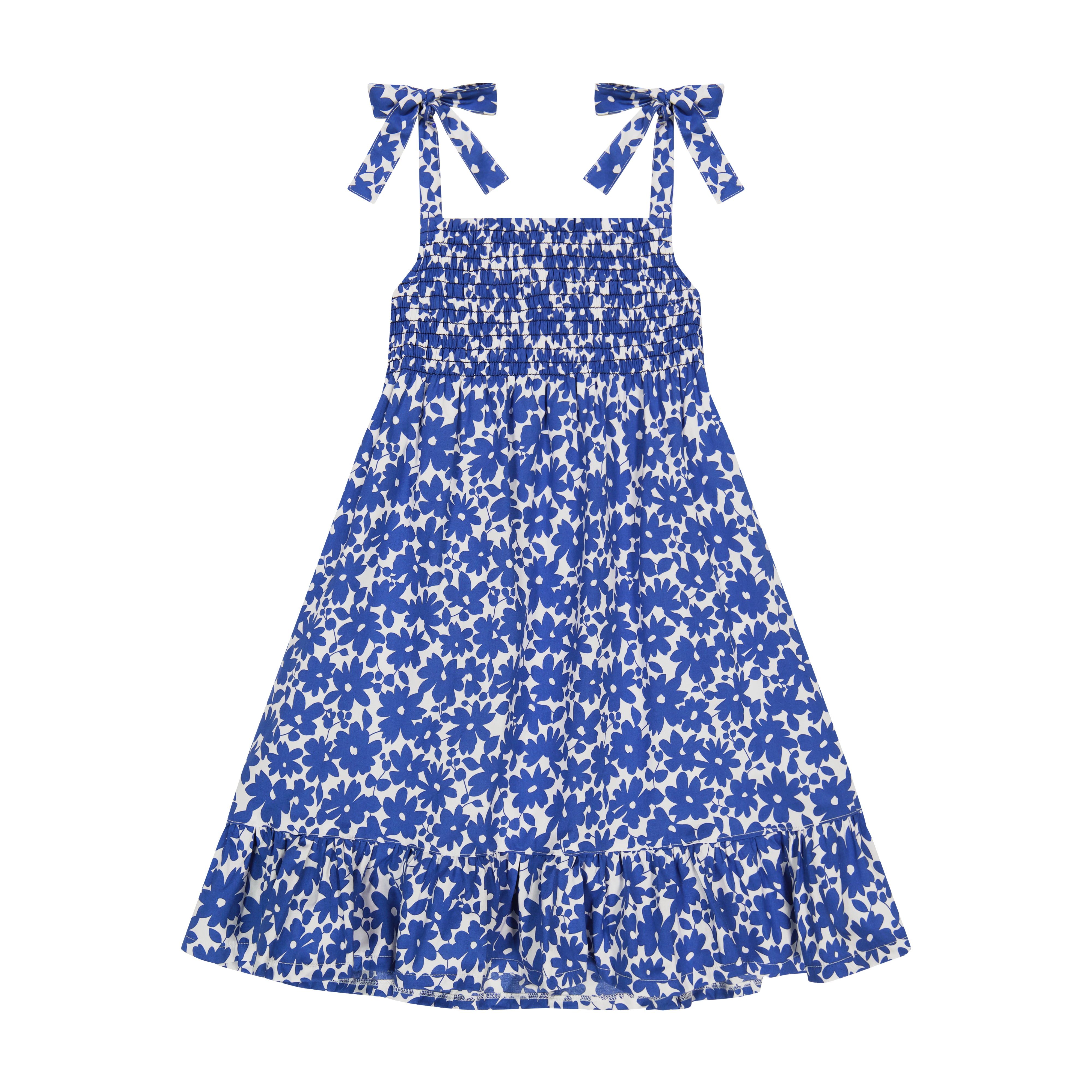 India Shoulder Tie Sundress Blue Poppy - Flowy Summer Dress for Women, Beach Cover Up, Boho Chic Outfit for Vacation, Pool Party & Date Night