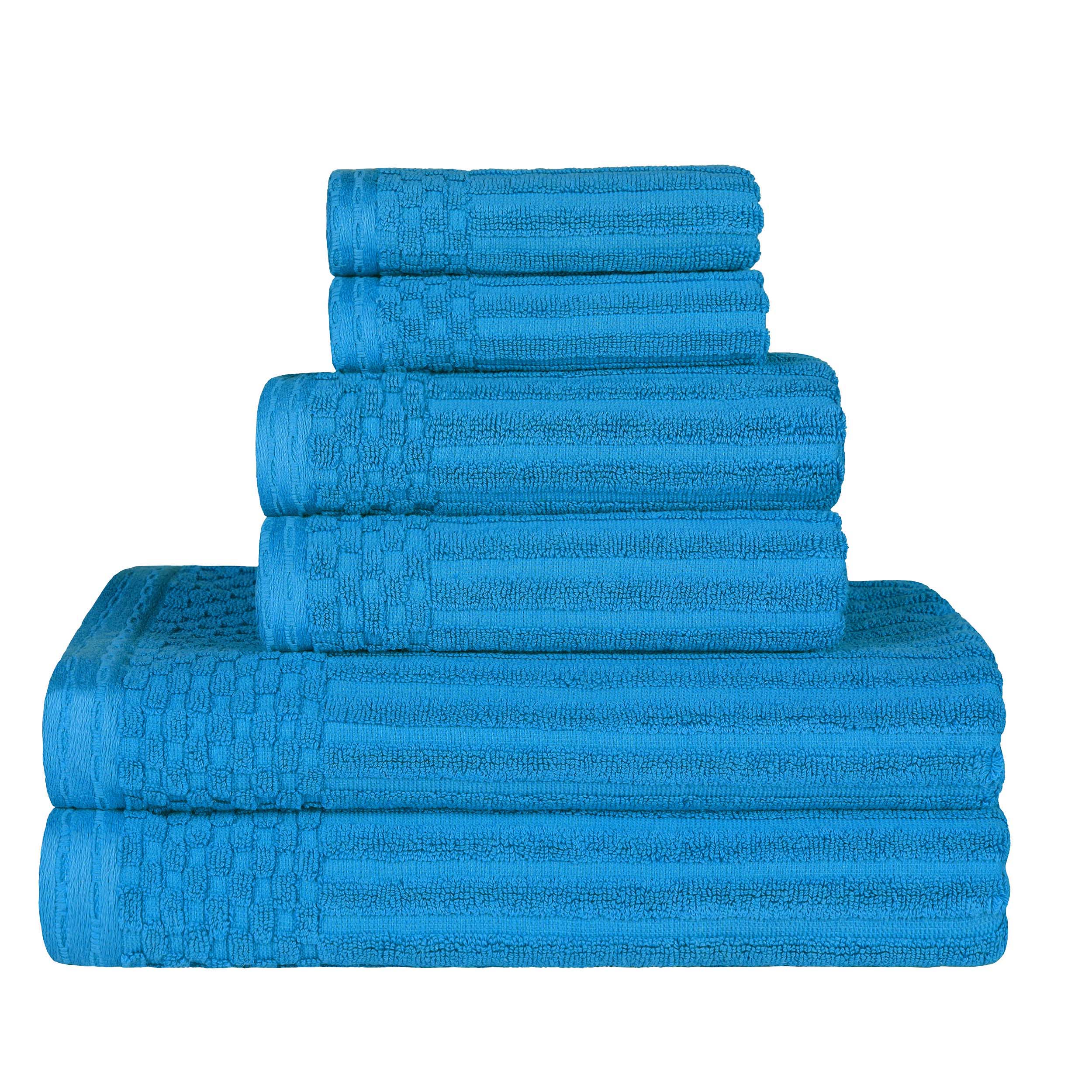 Premium 6-Piece Cotton Ribbed Textured Towel Set - Medium Weight, Soft & Absorbent Bath Towels for Spa, Gym, and Everyday Use