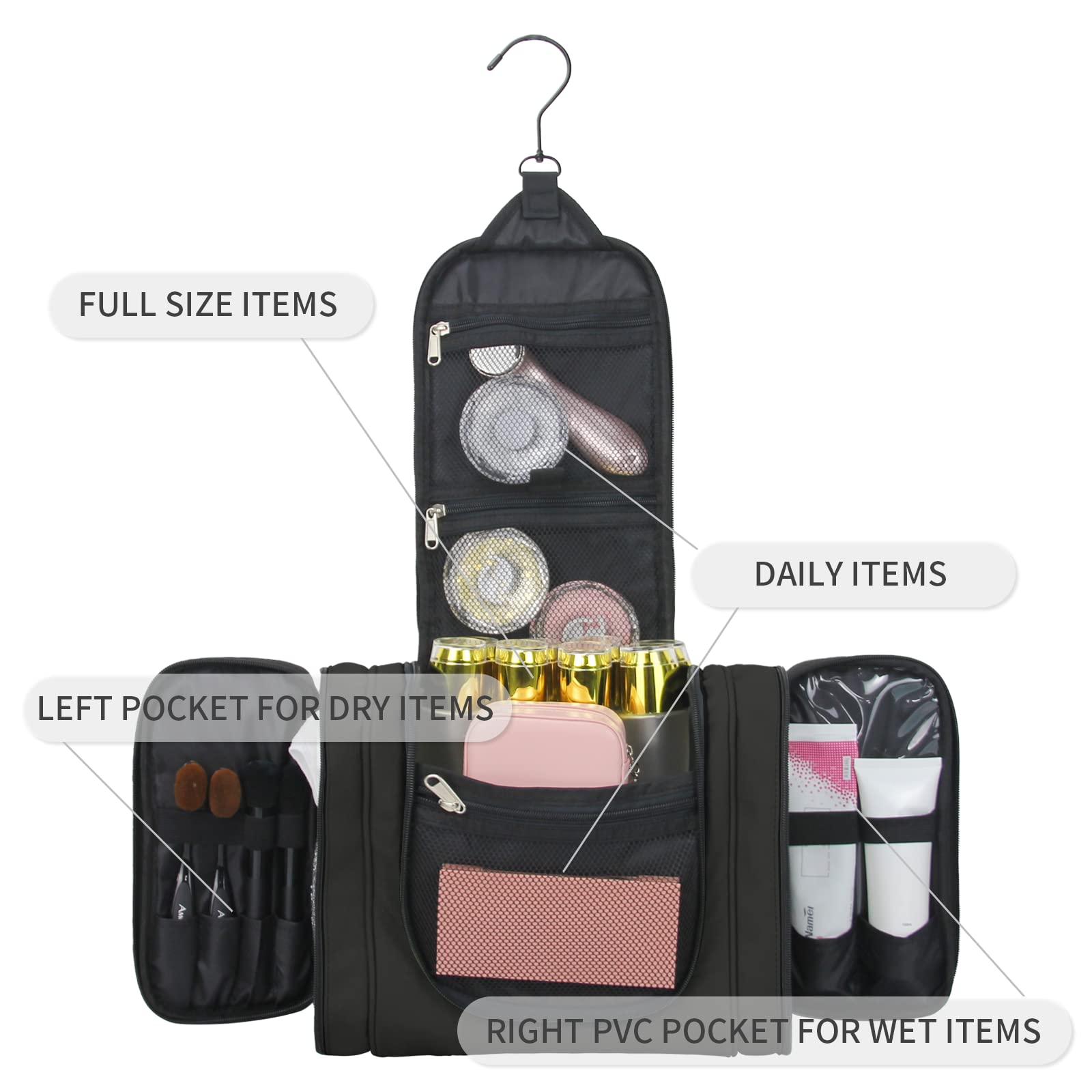 AmoVee Extra Large Hanging Toiletry Bag for Travel - Waterproof Cosmetic Organizer for Women & Men, Perfect for Makeup, Toiletries, Shower Essentials - Ideal for Camping, Gym, Business Trips & Vacation