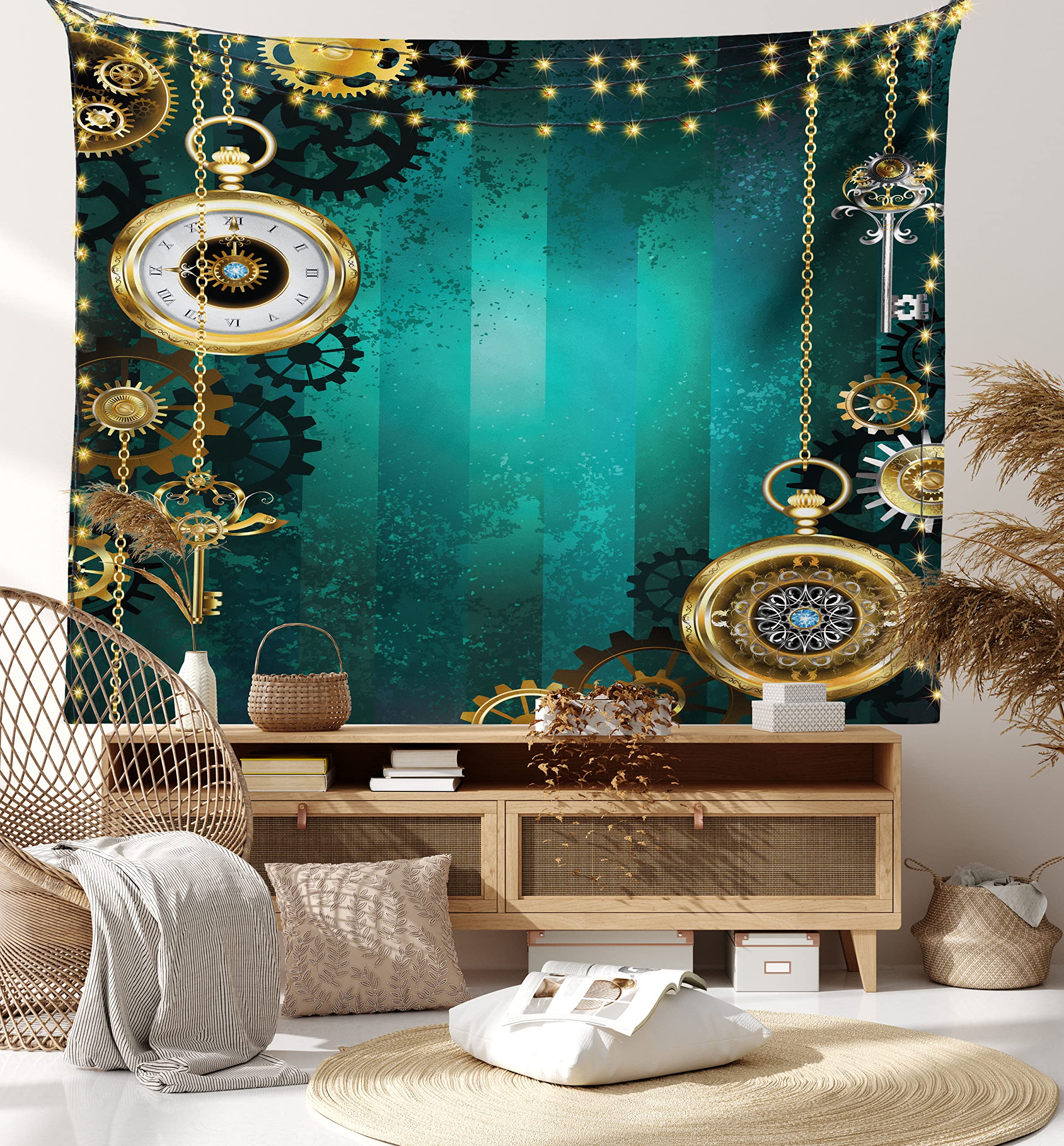 Ambesonne Steampunk Tapestry - Antique Watches & Keys Wall Art for Bedroom, Living Room, Dorm Decor (30