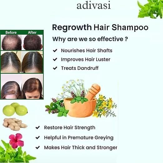Organic Adivasi Herbal Shampoo for Hair Nourishment & Scalp Care - Promotes Healthy Hair Growth | 100ml (Pack of 1) | Ideal for Dry, Damaged Hair & Dandruff Treatment at Home