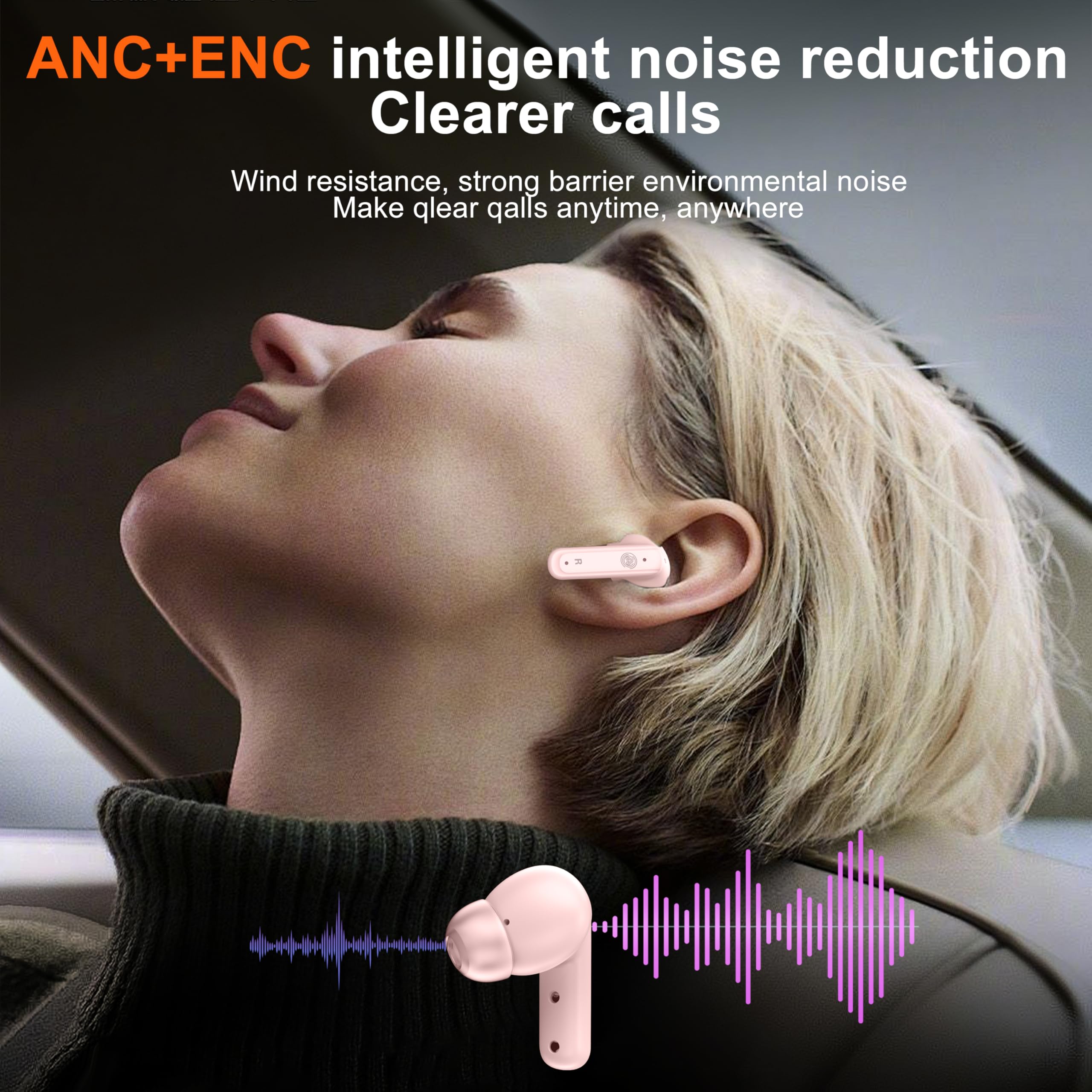 THREE PEACHES Wireless Earbuds with ANC & ENC, Touch Control Bluetooth 5.0 Earbuds, LED Display in-Ear Headphones for Gaming, Workout, Travel & Noise Cancelling - Perfect for Commuting, Office & Outdoor Activities