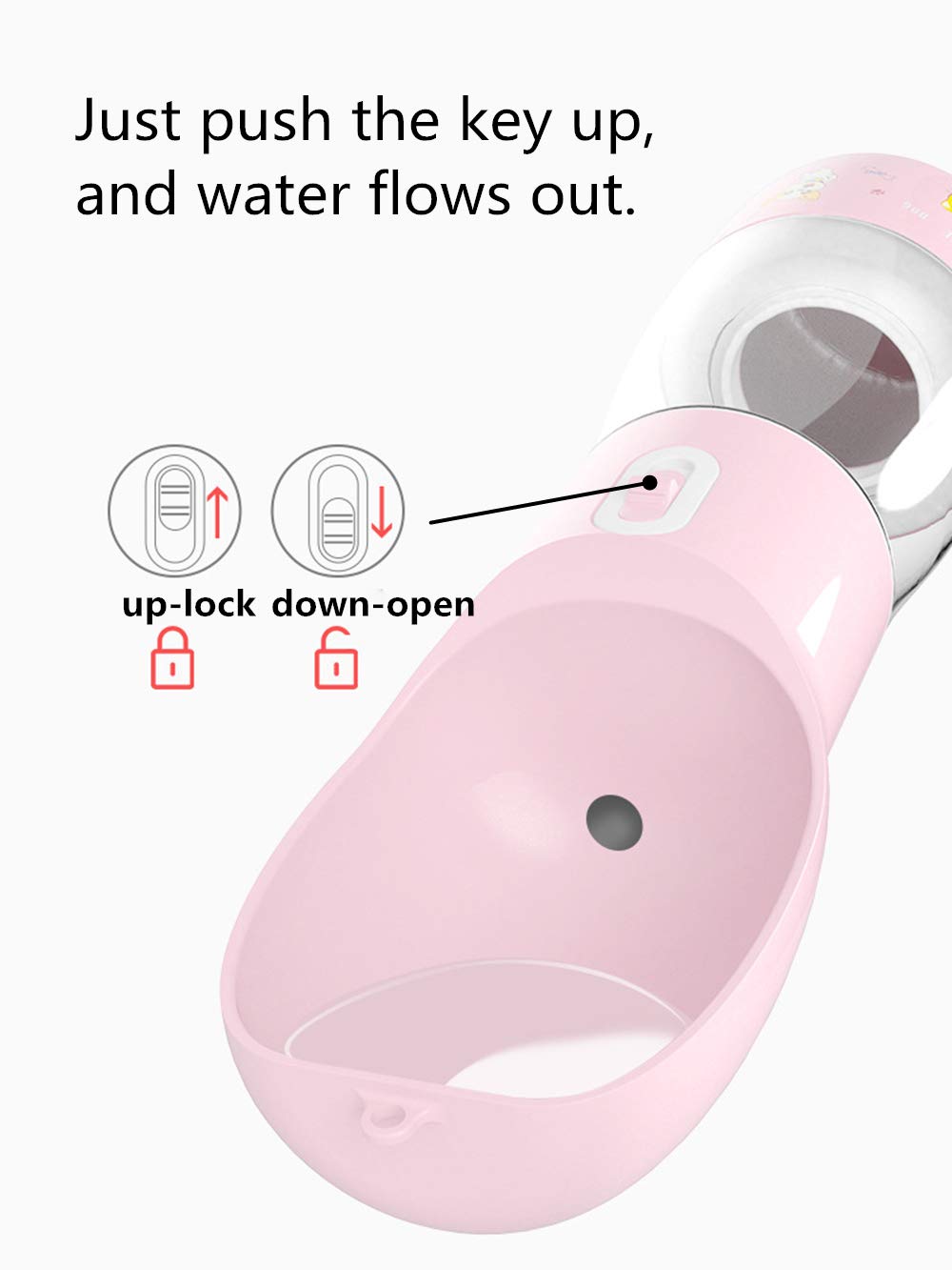**Leak-Proof Outdoor Dog Water Bottle Dispenser with Food Container – Portable Travel Pet Water Bottle for Hiking, Walking & Camping (Pink)**