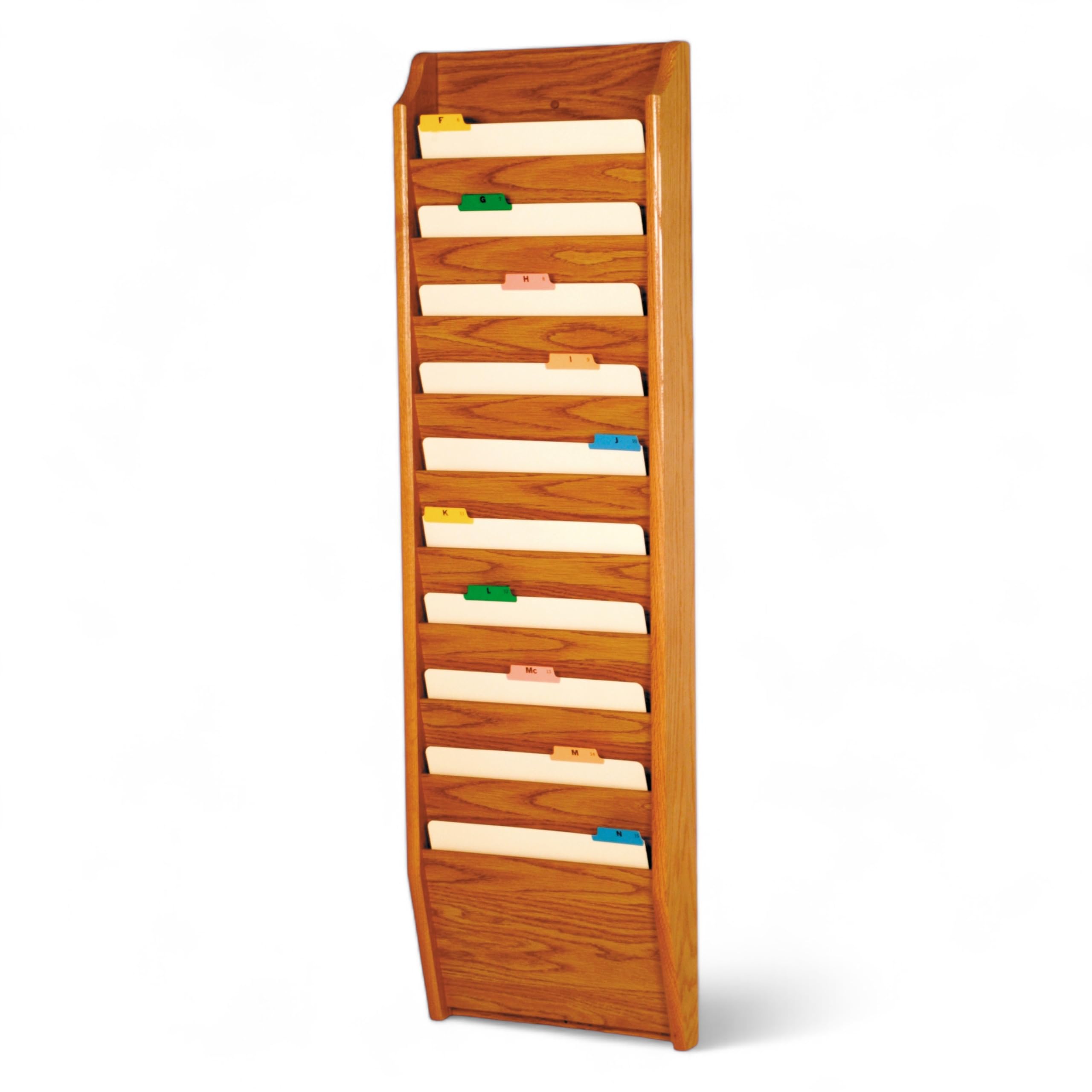 10-Pocket Wooden File Holder for Letter Size Documents - Medium Oak Finish - Perfect for Office, Home, or Classroom Organization