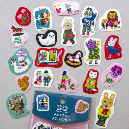 Yumi Kitagishi: 20-Piece Flake Sticker Set - Animal Journey Collection | Perfect for Scrapbooking, Journaling & DIY Crafts