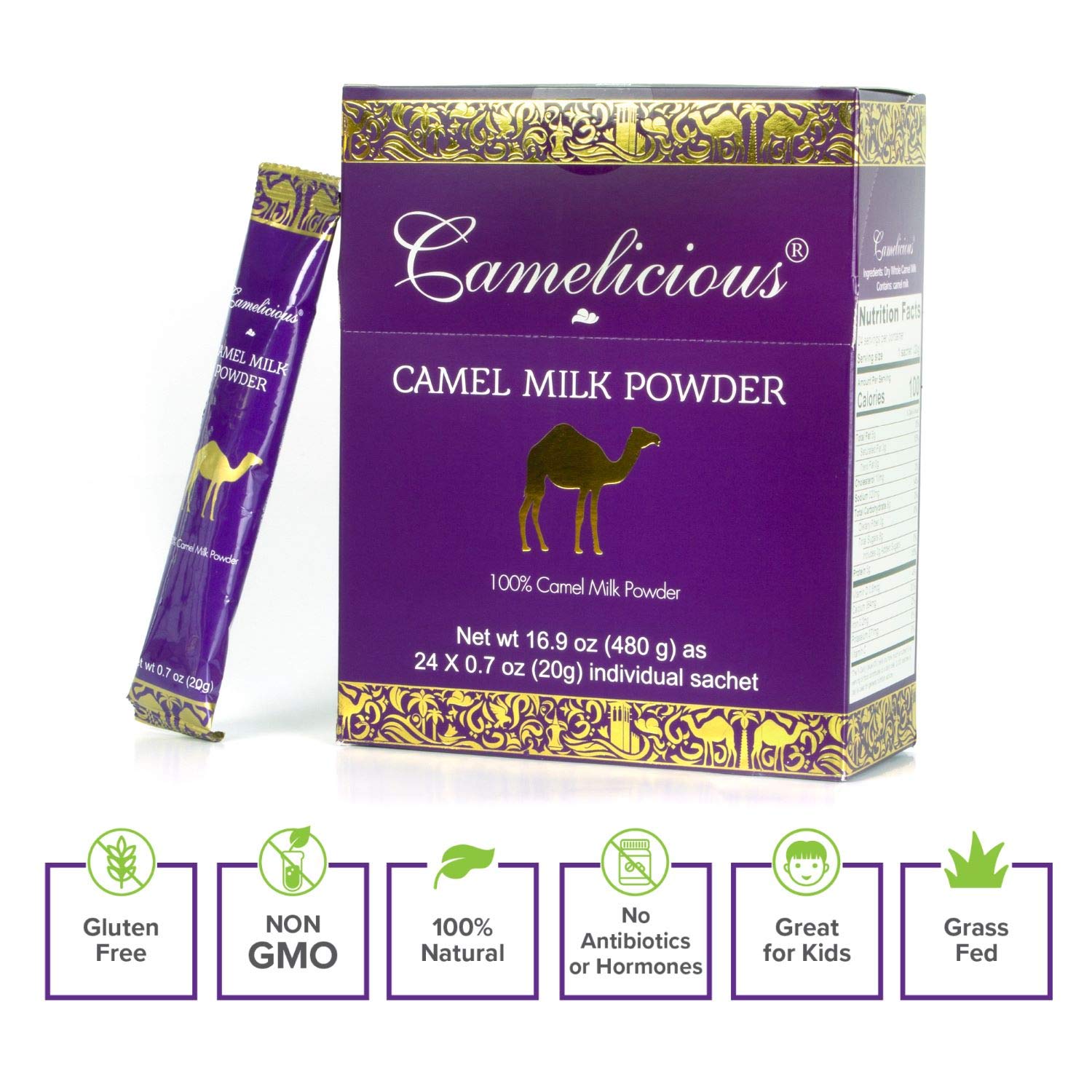 Premium Camel Milk Powder - Camelicious 480g (24x20g Packets) | Non-GMO, Gluten Free, Low Lactose | Flash Pasteurized for Longer Shelf Life | Ideal for Coffee, Smoothies & Baking | Healthy Milk Alternative