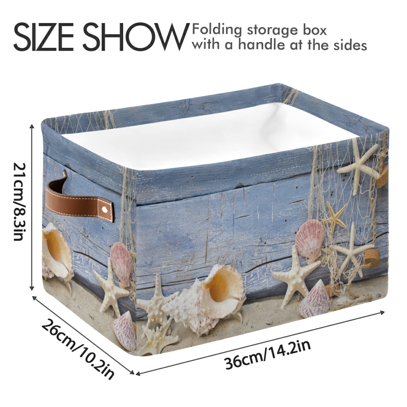 Collapsible Wooden Storage Baskets with Handles - Nautical Beach Decor Organizer for Nursery, Closet, Office & Home | Perfect for Summer Beach House Decor, Shell Collection Storage & Bedroom Organization (1 Pack)