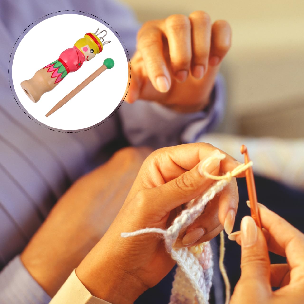 Wooden French Knitter Spool with Needle - Handmade Knitting Tool for Yarn Crafts, DIY Doll Making & Creative Projects - Perfect for Beginners & Knitting Enthusiasts
