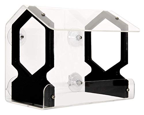 JC's Wildlife Geometric Diner 9-Window Bird Feeder - Easy to Clean & Fill, Holds 3 Cups of Seed - Clear Acrylic Window Mount Bird Feeder with Strong Suction Cups (Black) - Perfect for Bird Watching at Home, Office or Garden