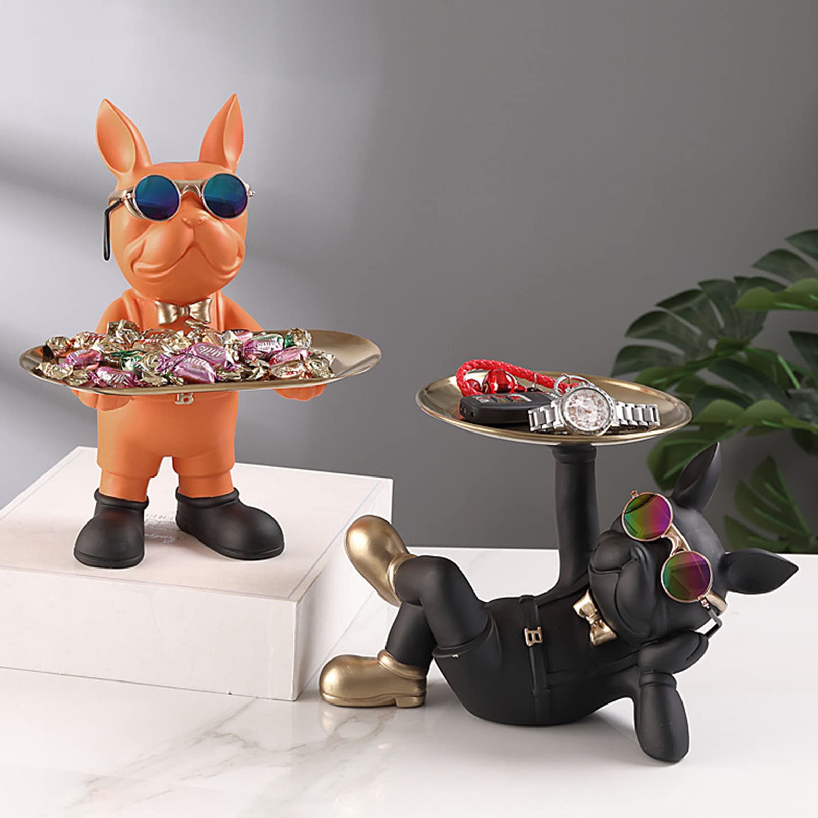 Resin Bulldog Tray Statue - Animal Sculpture Key Holder, Jewelry & Earrings Organizer - Desk Storage for Home, Office, Living Room - Decorative Tray for Keys, Candy, Small Items (Black) - Perfect for Entryway, Vanity, Coffee Table & Gift Giving
