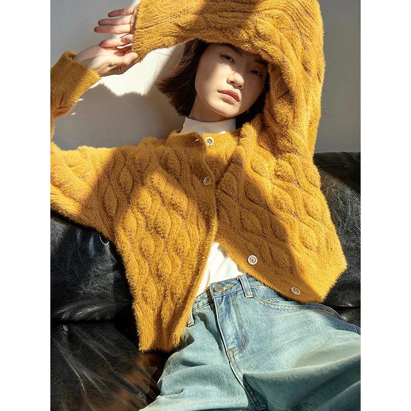 Women's Faux Mink Wool Knit Jacket - Winter 2024 Cozy Warm Outerwear for Cold Weather, Perfect for Casual Outings and Office Wear