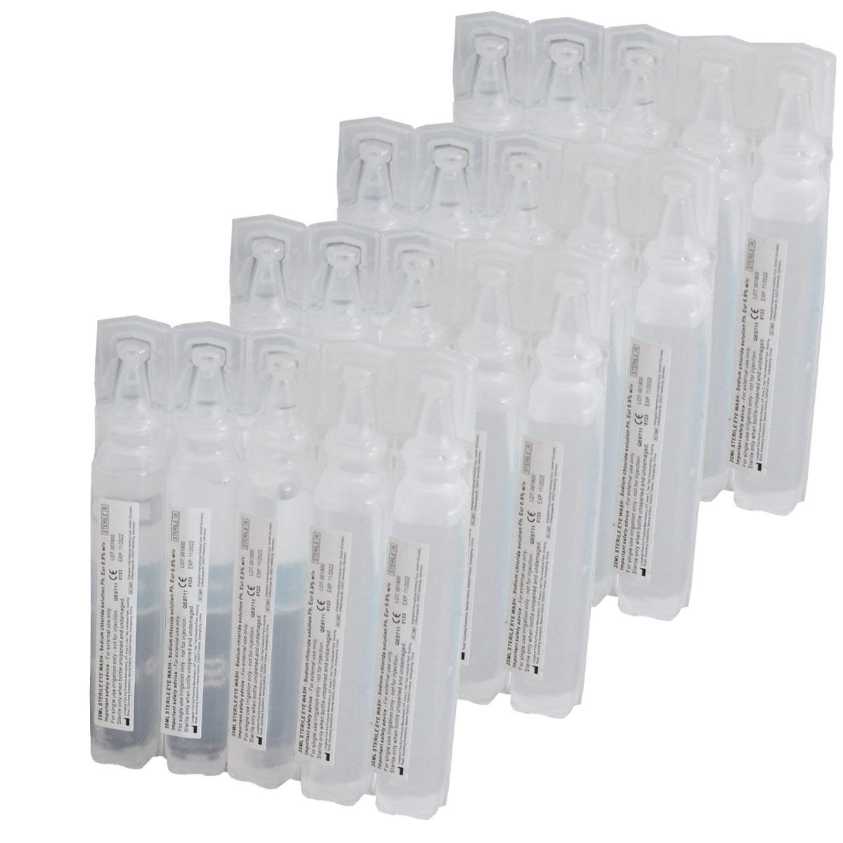 20 Pack Sterile Saline Eye Wash Pods - First Aid Emergency Eye Irrigation Solution for Chemical Splash, Dust Removal & Contact Lens Rinse