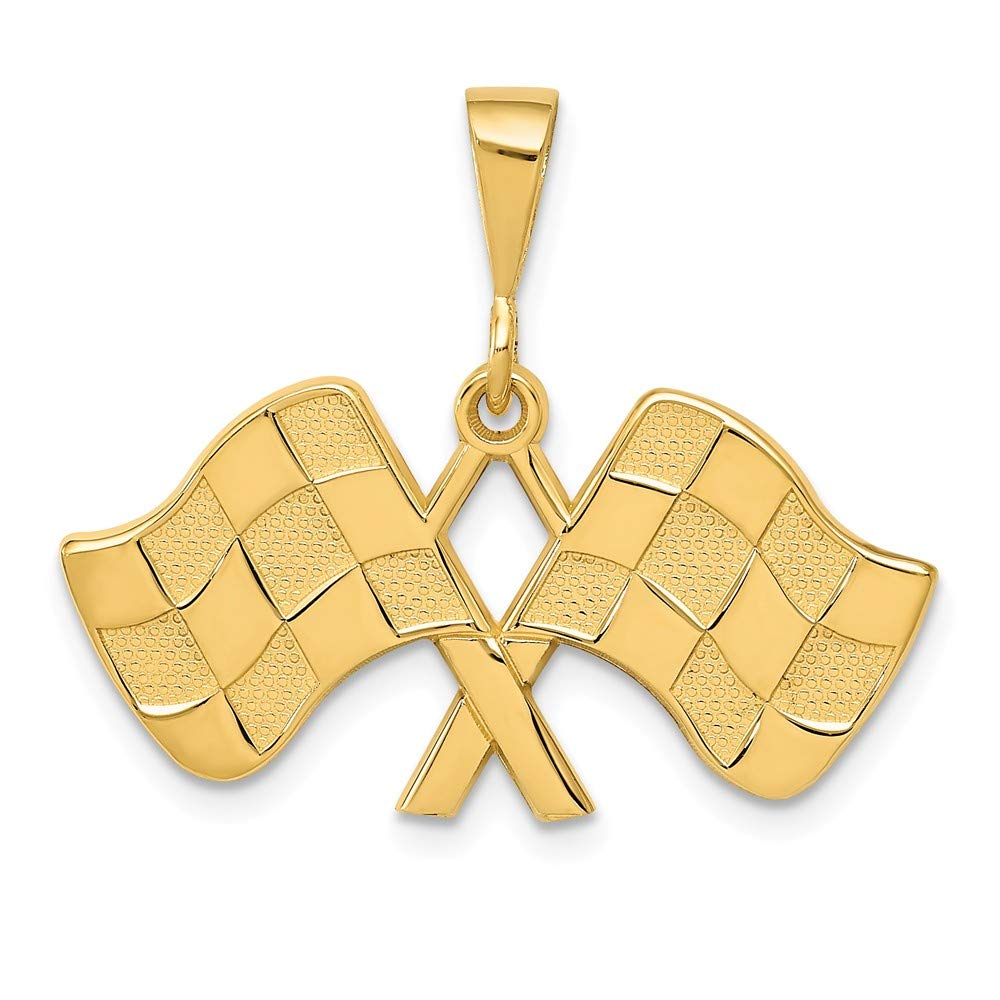 14K Solid Yellow Gold Racing Flags Pendant Necklace - Perfect for Motorsport Enthusiasts & Gift Giving