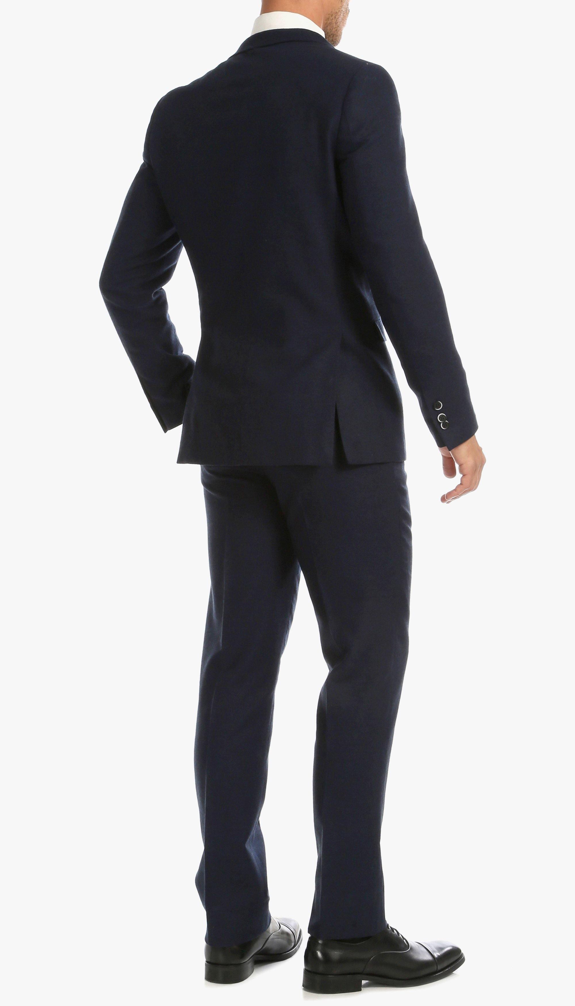 Tweed Men's Slim Fit 3 Piece Suit in Navy Blue | Formal Business Attire for Weddings & Office Wear