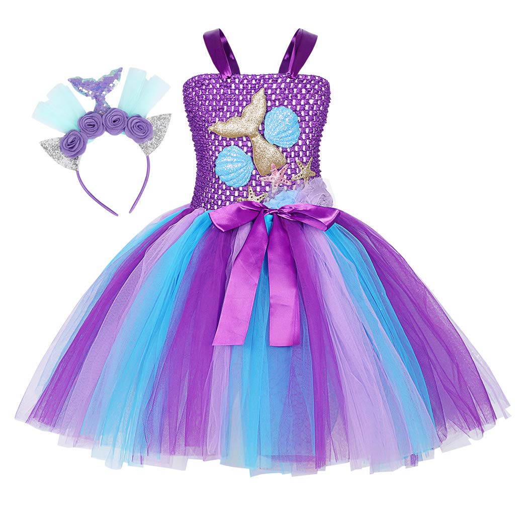 Jurebecia Mermaid Tutu Dress for Girls - Sparkly Princess Costume for Halloween, Birthday Party & Dress Up Play - Perfect Gift for Little Girls (Ages 3-8) | Great for Photo Shoots, Themed Parties & Pretend Play