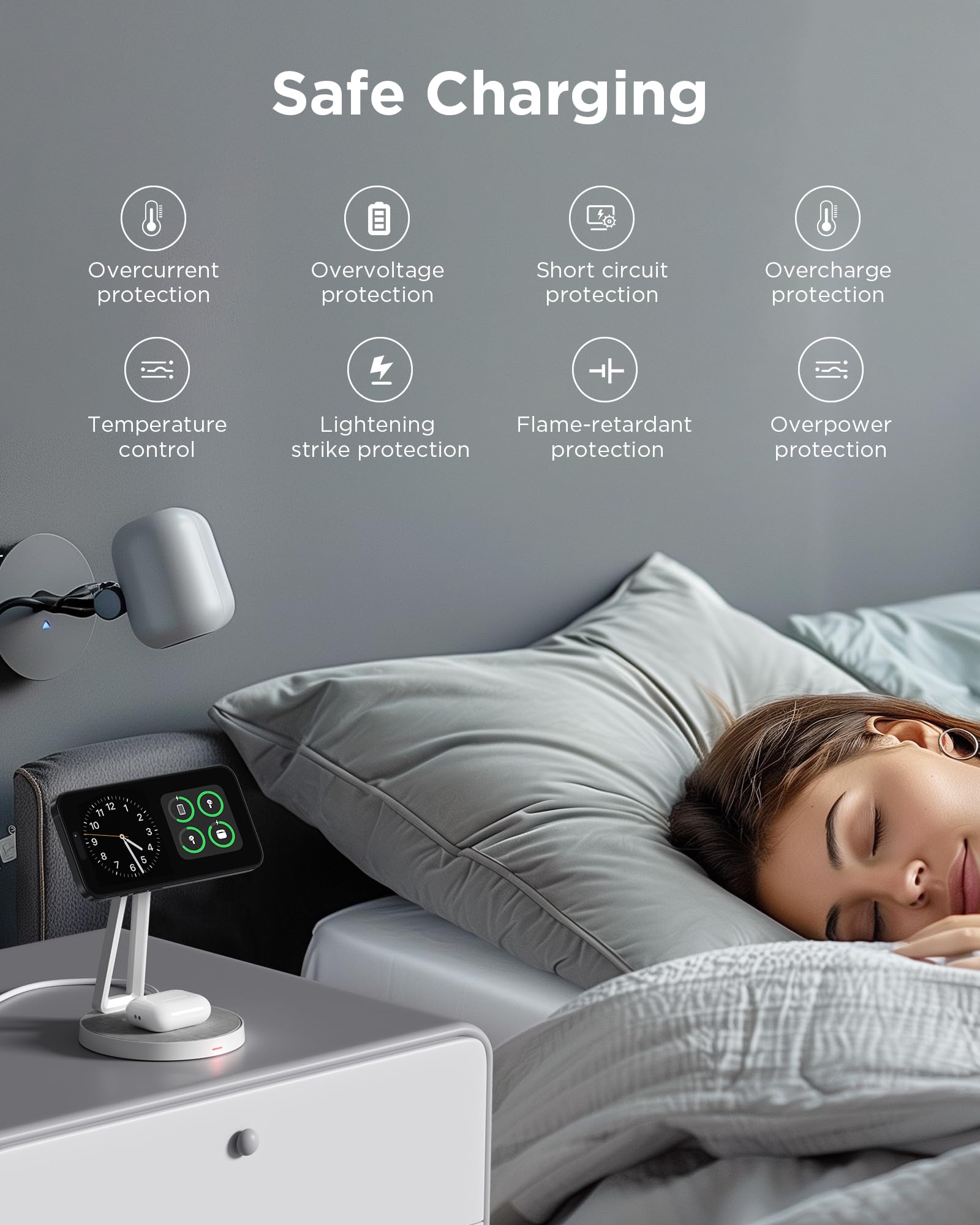 PISEN 2-in-1 MagSafe Charging Stand - 15W Fast Wireless Charger for iPhone 16/15/14/13/12, Samsung Galaxy, AirPods | Magnetic Charging Station with Fiber Surface | Perfect for Home, Office & Nightstand Charging