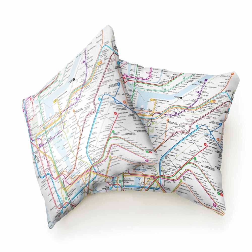 New York Subway Map Throw Pillow Covers - Soft Decorative Square Cushion Cases (Pack of 2, 18x18 Inch/45x45cm) for Sofa, Bedroom, Car - Red, Blue, Orange, Purple, Green, Pink - Perfect for Home Decor, Travel Enthusiasts & NYC Lovers