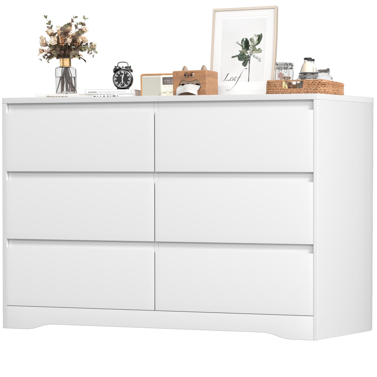 Greenvelly White Dresser with Deep Drawers - Modern 6-Drawer Wooden Chest for Bedroom & Nursery - Spacious Storage Dresser for Women & Family - Perfect for Organizing Clothes, Bedding & Home Decor