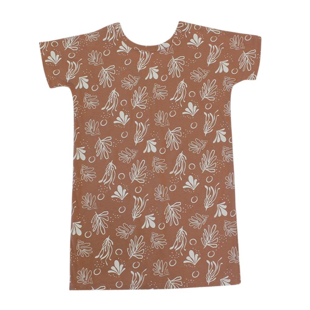 Coral Nights Mocha Tee Lounge Dress - Soft Casual Sleepwear for Women, Comfortable Loungewear for Home & Travel | Perfect for Relaxing, Yoga, and Cozy Evenings