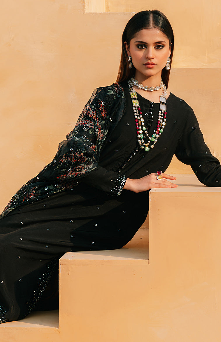 BLACK DAHLIA 2-Piece Set - Stylish Shirt & Dupatta for Women | Perfect for Festivals, Weddings & Special Occasions | Elegant Ethnic Outfit