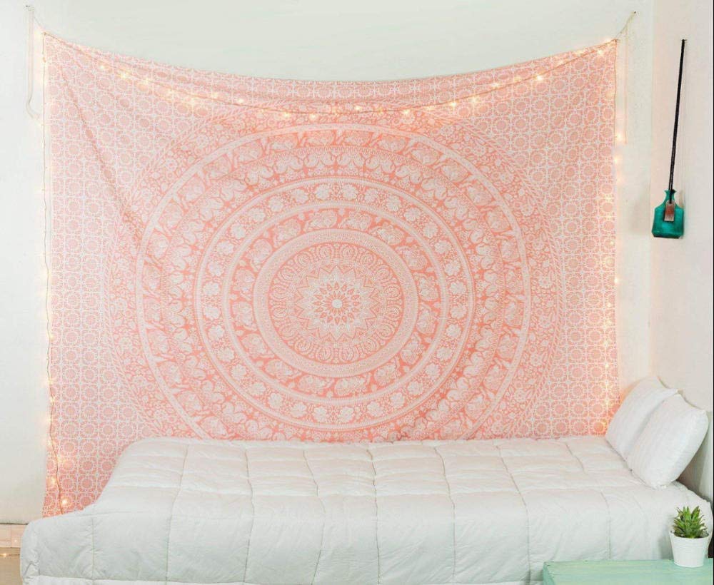 Bohemian Pink Mandala Tapestry Wall Hanging - 59x79 Inch (150x200cm) for Bedroom Decor, Teen Girl Room, Farmhouse & Beach House Style | Perfect for Dorm, Living Room, Yoga Studio & Festival Decor