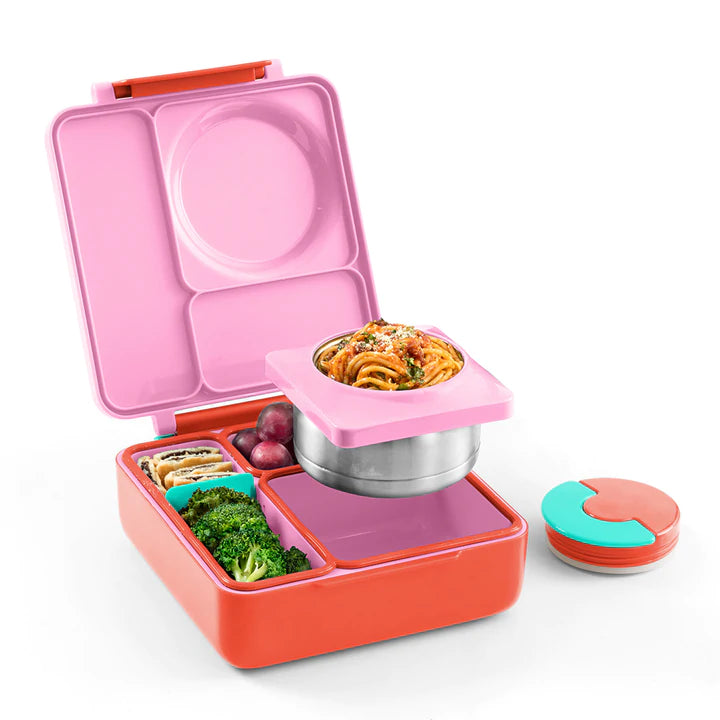 OmieBox V2 Insulated Kids Lunch Box - Leak Proof Bento Container with Thermos, Microwave Safe (Pink Berry) - Perfect for School, Picnics & Travel