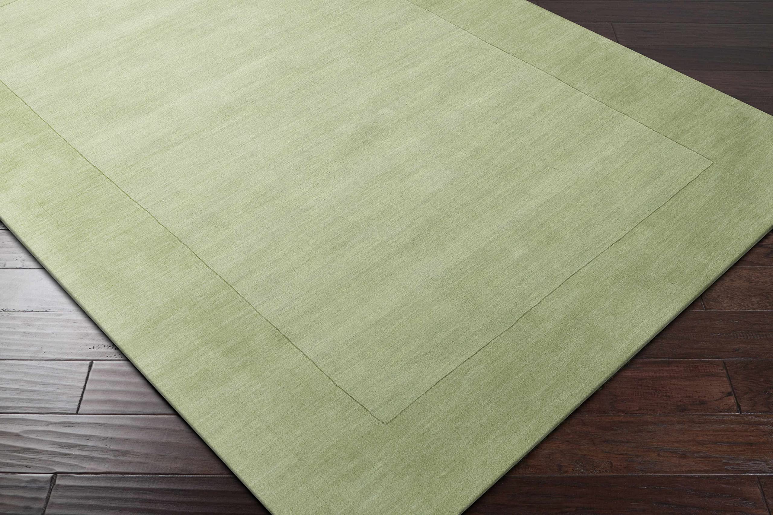 Hauteloom Peyton Wool Area Rug - 2' x 3' Green Solid & Border Design - Soft & Durable for Living Room, Bedroom, Office - Perfect for Home Decor, Cozy Spaces & High Traffic Areas
