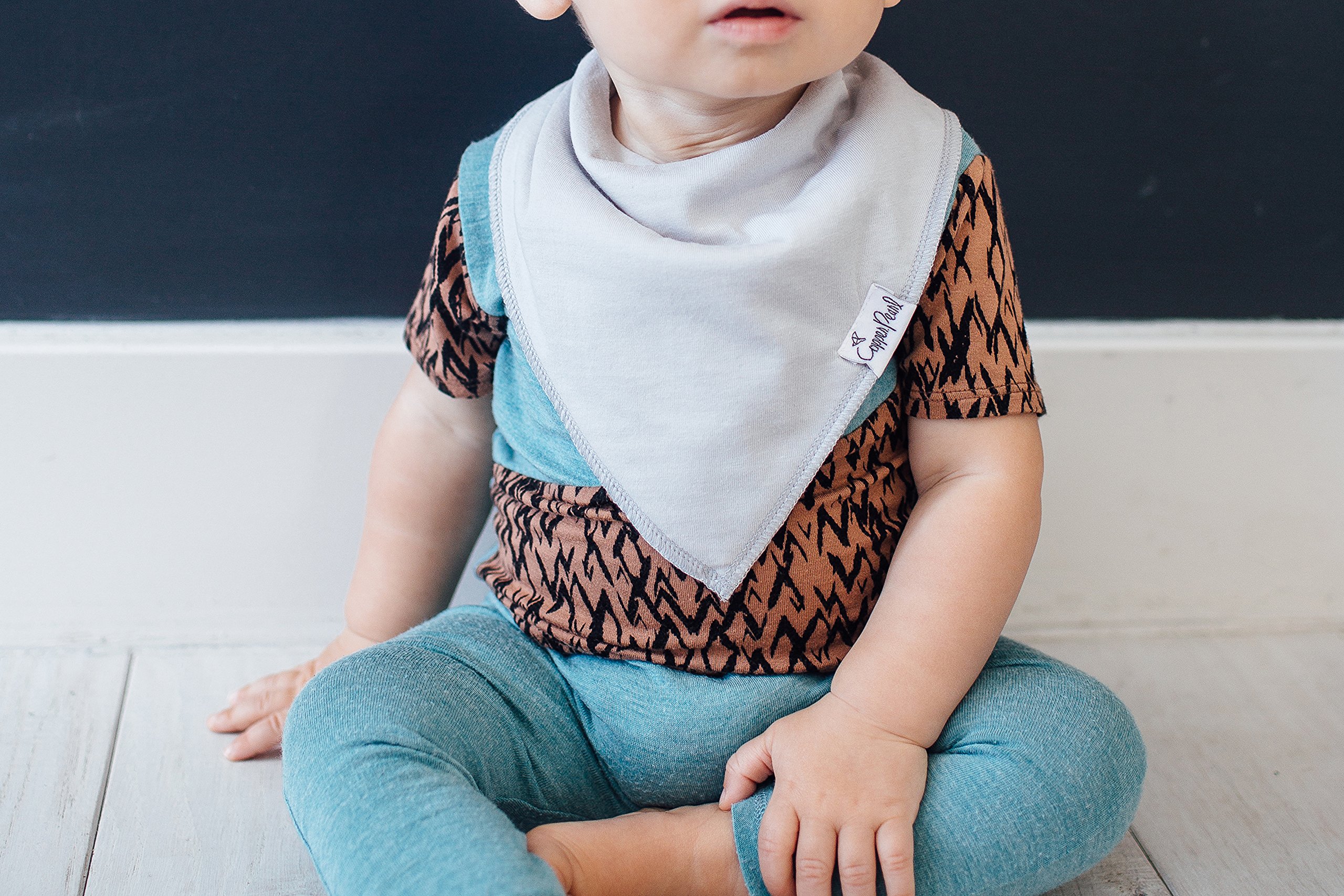 Copper Pearl Baby Bandana Bibs - 4 Pack Soft Cotton Drool Bibs for Newborns to Toddlers, Adjustable Absorbent Teething Bibs for Baby Girls & Boys (Gray Basics) - Perfect for Feeding, Teething & Everyday Outfits
