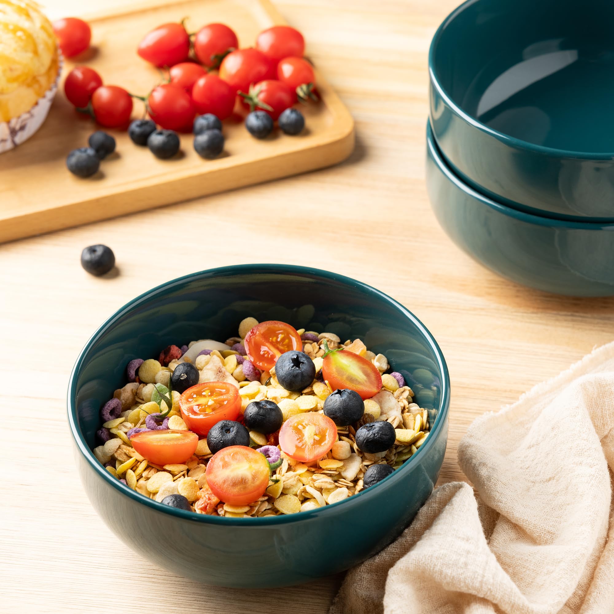 AmorArc 22oz Stoneware Cereal Bowls Set of 6 - Microwave & Dishwasher Safe Ceramic Deep Soup Bowls for Breakfast, Lunch, Dinner - Durable Kitchen Bowls for Everyday Use, Family Meals & Entertaining - Black & Green
