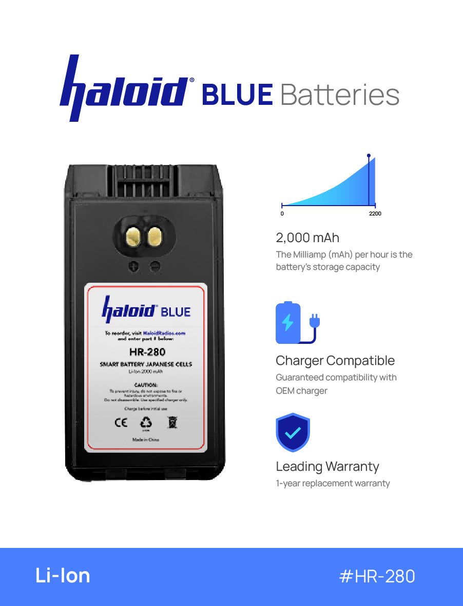 Haloid BLUE HR 280 Lithium Battery - Compatible with IC F1000, IC F2000, IC F2100 & IC A16 Radios - Long Lasting Power for Emergency Communications & Outdoor Adventures