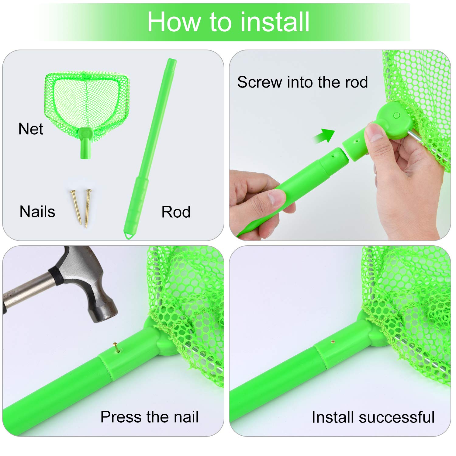 **Coopay 4-Piece Kids Fishing Net Set - Bug, Fish & Butterfly Catching Nets for Outdoor Play - Beach Toys for Boys & Girls (Green, Rose Red) - Perfect for Backyard, Park & Beach Adventures**
