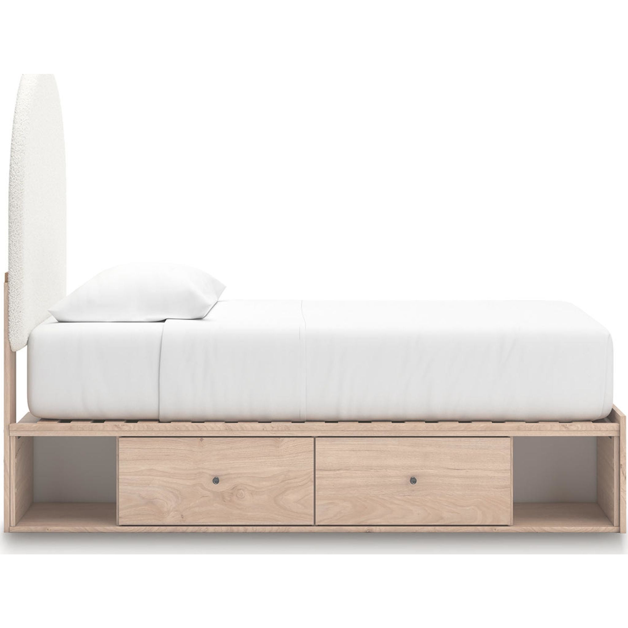 Arloster Modern Platform Bed Frame with 4 Storage Drawers - Tan & White Finish - Perfect for Small Bedrooms & Studio Apartments