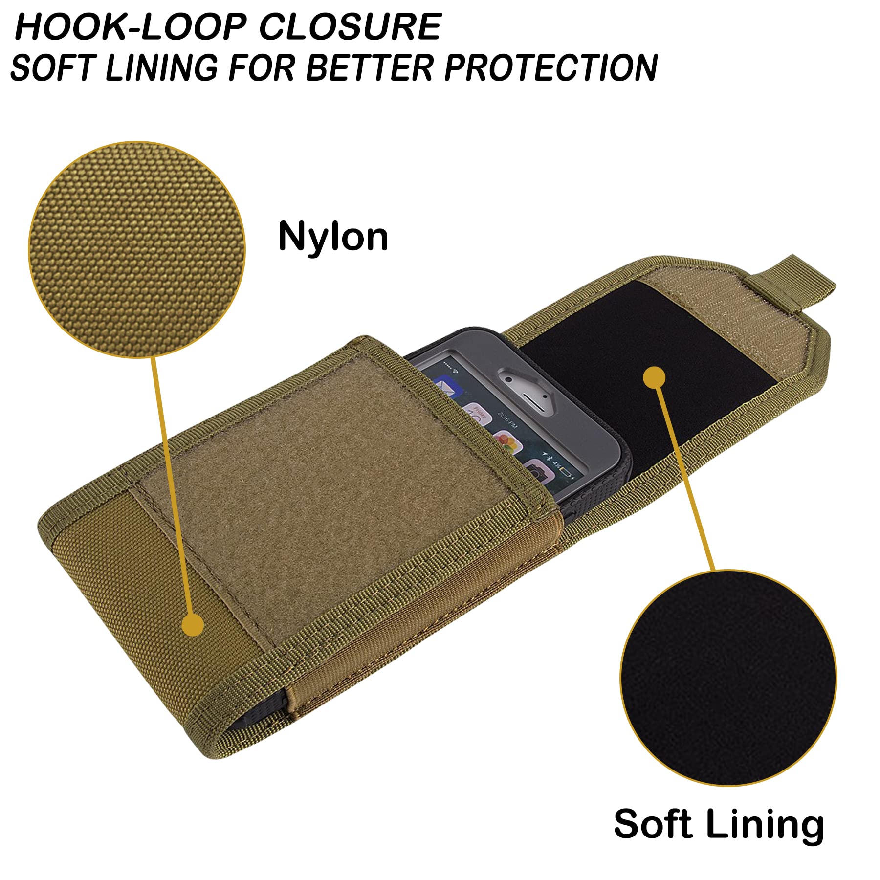 BVYA Tactical MOLLE Phone Pouch Holster - Durable Nylon Case for iPhone 15 Pro Max/15 Pro/14 Pro Max/13 Pro Max/12 Pro Max/XS Max - Compatible with Military Gear & Outdoor Activities (Includes U.S. Flag Patch) - Perfect for Hiking, Camping & Tactical Operations