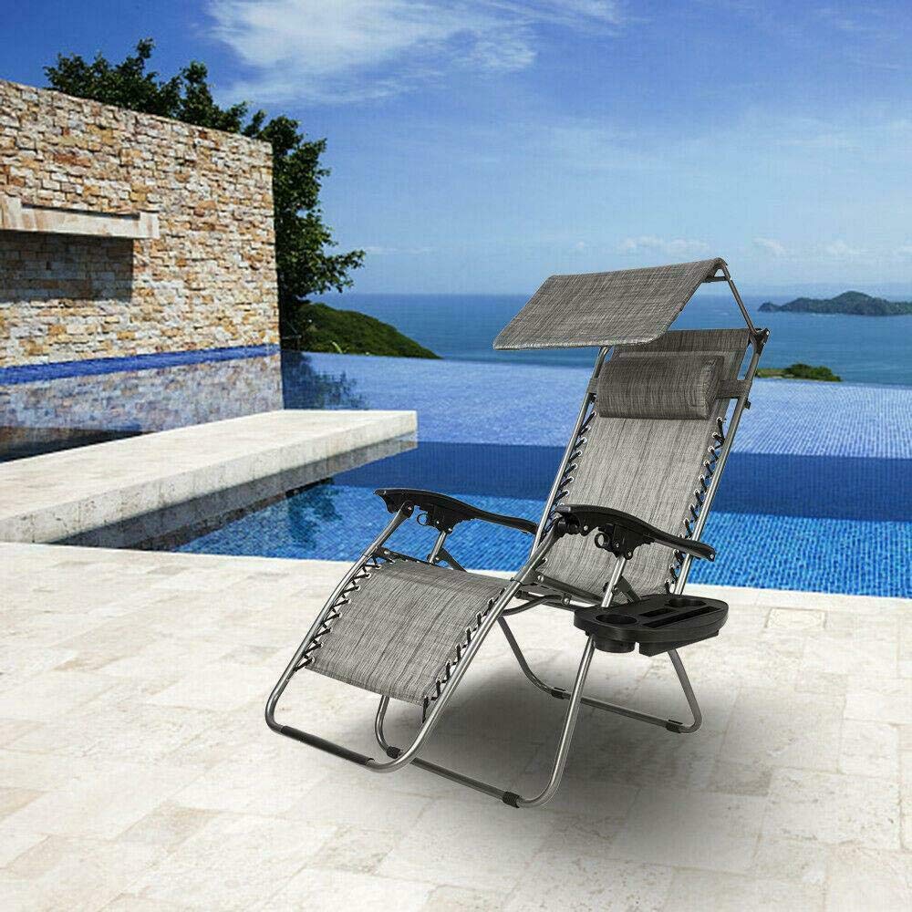 Zero Gravity Folding Patio Lounge Chair with Adjustable Sunshade & Cup Holder - Perfect for Beach, Poolside Relaxation & Backyard Lounging