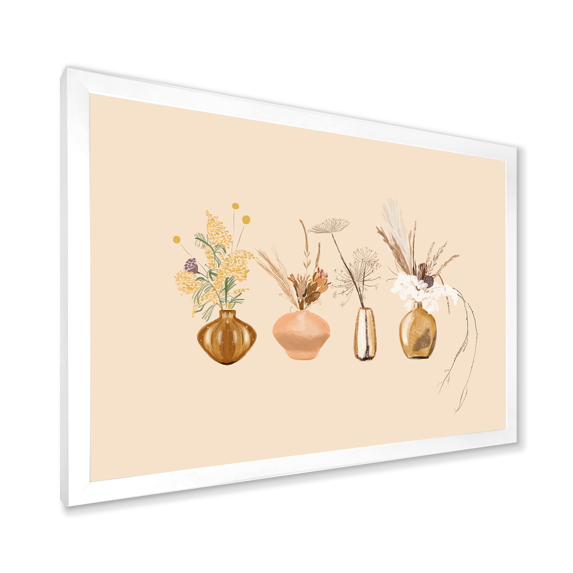 Bouquets of Wildflowers in Gold Vases - Traditional Framed Wall Art for Living Room, Bedroom & Office Decor