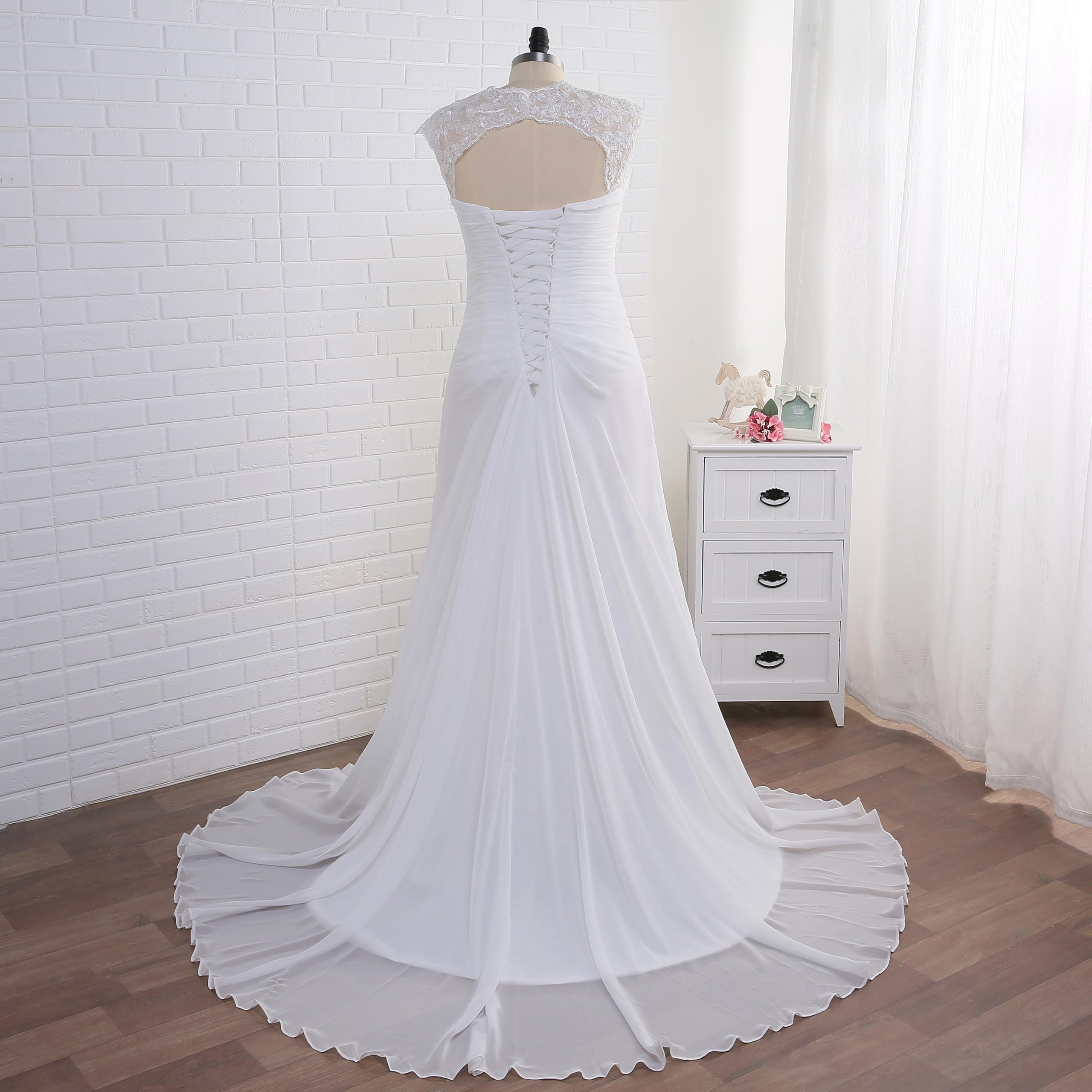 Elegant Applique Lace Wedding Dresses for Women - V Neck Plus Size Beach Bridal Gowns for Bride | Perfect for Beach Weddings, Destination Ceremonies & Romantic Photos