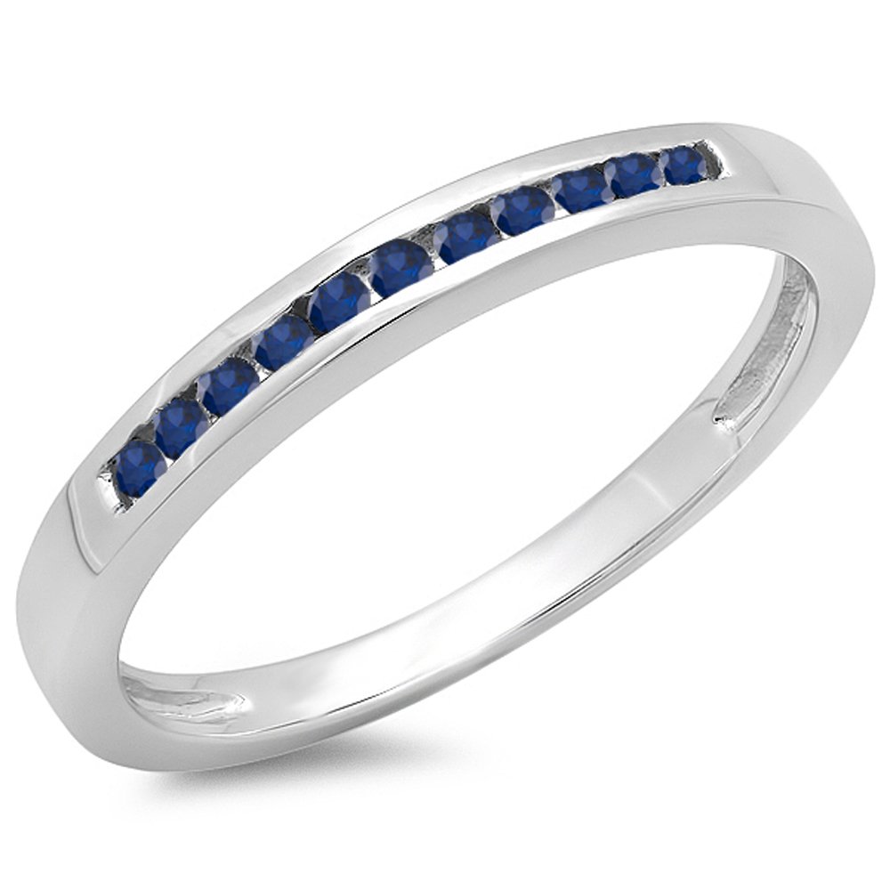 0.15 Cttw 10K Solid Gold Round Blue Sapphire Women's Anniversary Wedding Band Stackable Ring - Perfect for Engagement, Promise Rings, Bridal Jewelry & Everyday Elegance