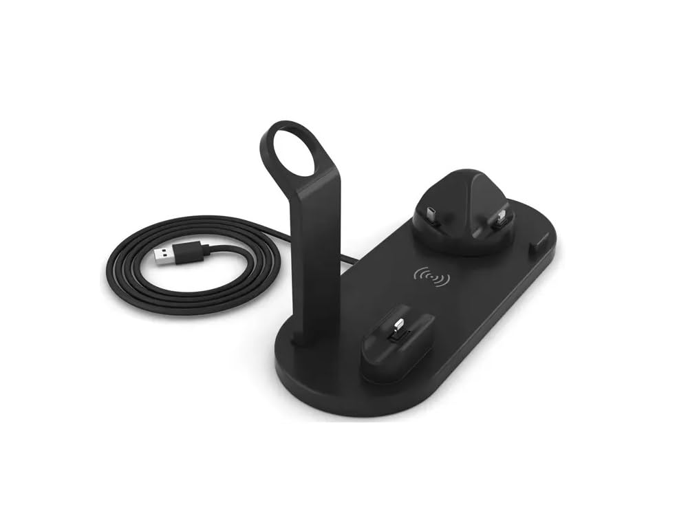XETTECH 3-in-1 Fast Wireless Charging Station for iPhone Samsung - Qi Certified Charger for iPhone 15/14/13/12, Galaxy S23/S22, AirPods, Apple Watch - Nightstand Charging Dock for Bedroom Office Travel (Black)