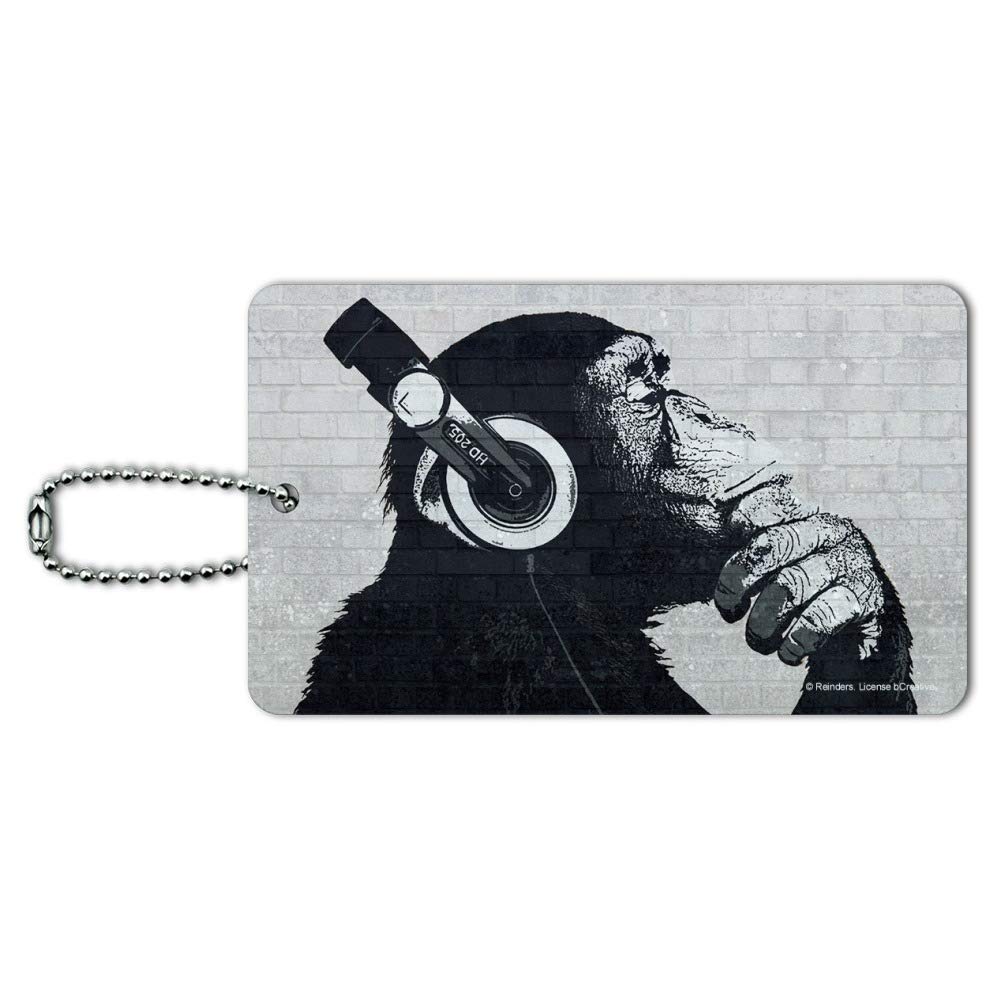 Funny Monkey Headphone Luggage Tag - Cute Chimpanzee ID Tag for Suitcases, Carry-On Bags & Backpacks - Perfect for Travel, Vacation & Kids' School Bags