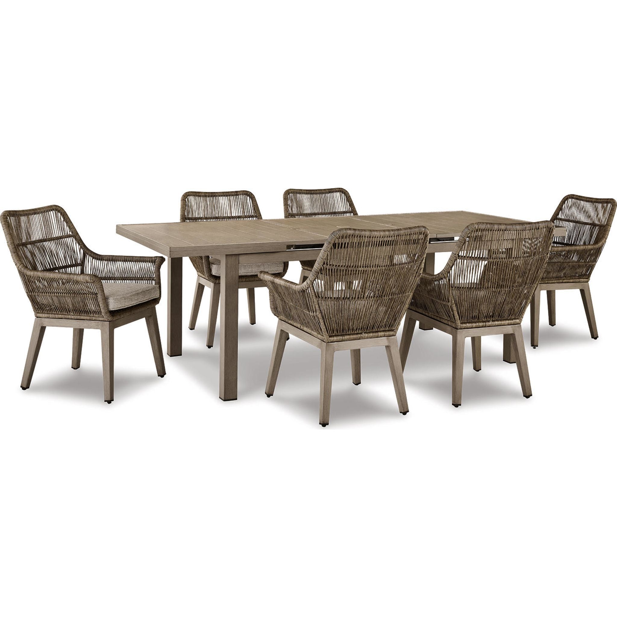 7-Piece Outdoor Dining Set for Beachfront & Patio - Beige Wicker Furniture for Coastal & Backyard Entertaining